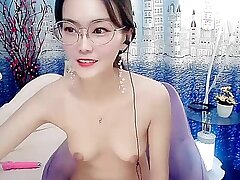 Slim asian cam complain charms prevalent nerdy glasses with the addition of small tits